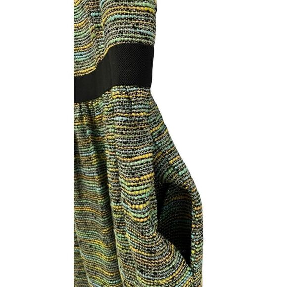 Shoshanna 8 Green Stripe Silk Blend Metallic Sleeveless Pleated Tweed Dress - Picture 6 of 9